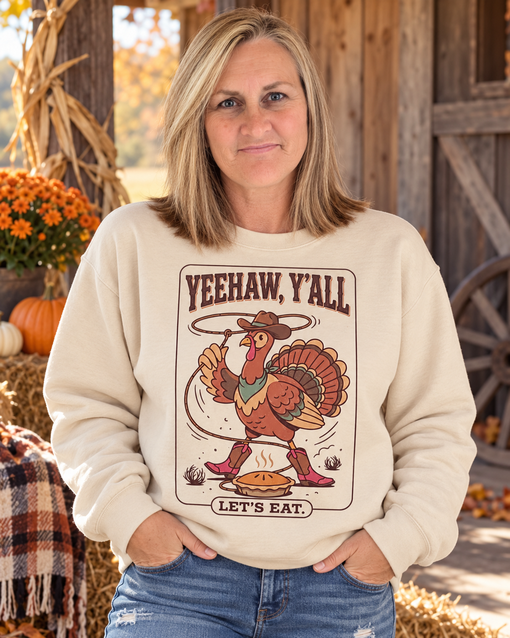 Yeehaw Y’all Thanksgiving Sweatshirt – Western Turkey Crewneck